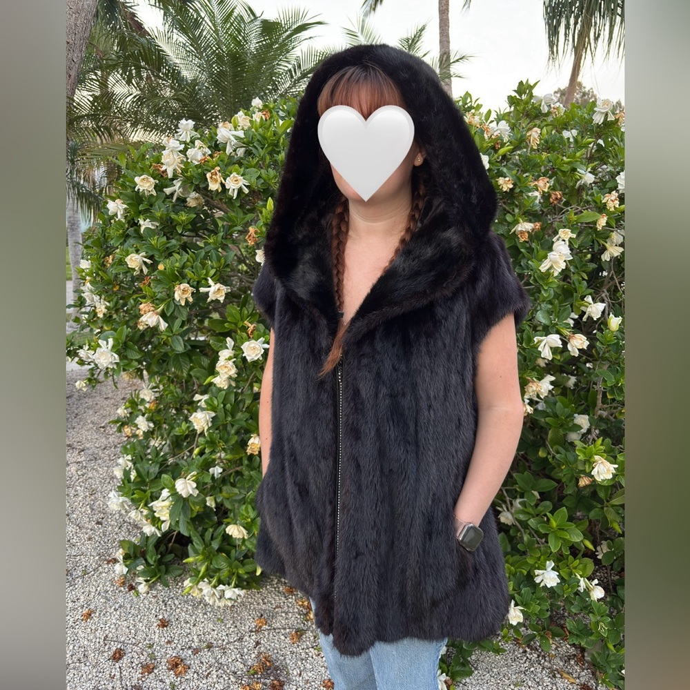 Luxurious Dark Brown “Mink” Fur Hooded Vest